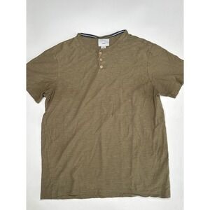 1897 Mens‎ Olive Green Henley Shirt Short Sleeve Casual Modern Medium